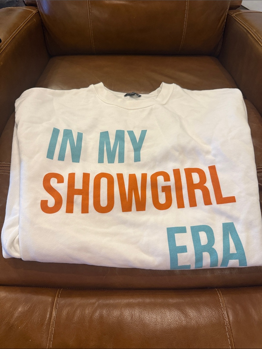Dry Goods White Sweater with Teal and Orange Graphic